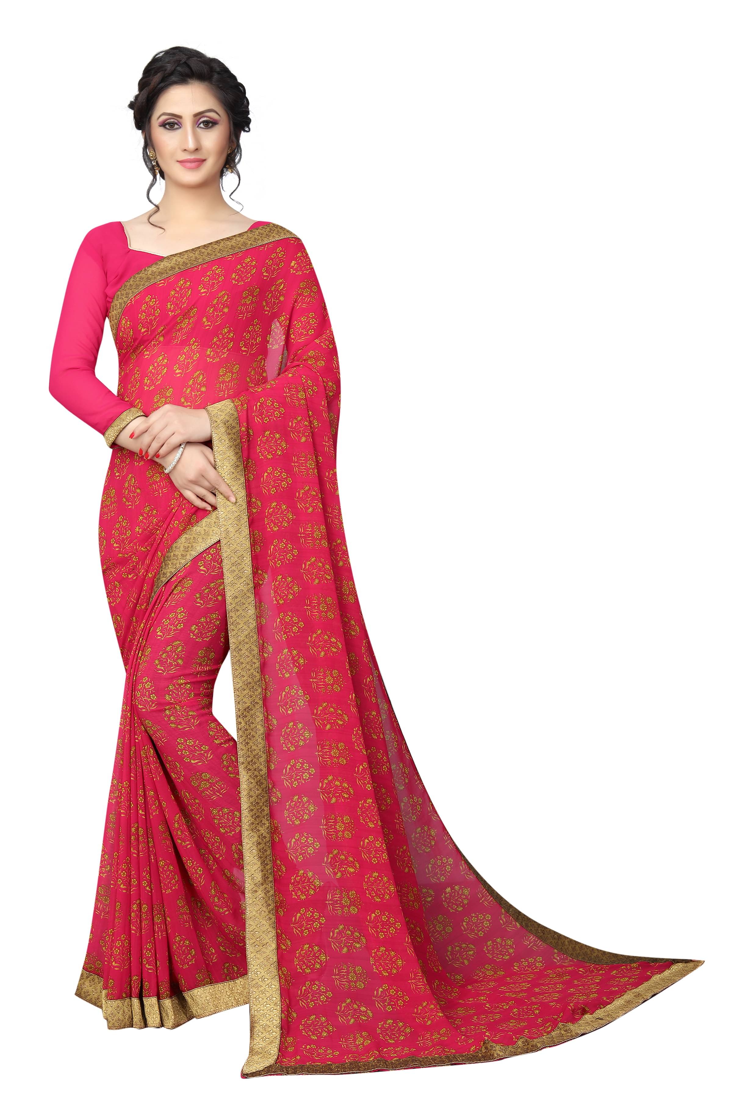 KSNDV Trendz Georgette Printed Saree With Unstitched Blouse Piece ( Pink ) KSNDV Trendz Georgette Printed Saree With Unstitched Blouse Piece ( Pink )