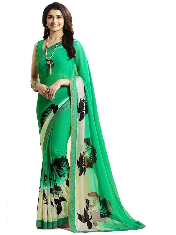     			KSNDV Trendz Georgette Printed Saree With Unstitched Blouse Piece ( LightGreen )