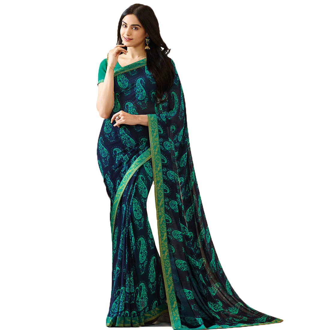 KSNDV Trendz Georgette Printed Saree With Unstitched Blouse Piece ( LightBLue ) KSNDV Trendz Georgette Printed Saree With Unstitched Blouse Piece ( LightBLue )