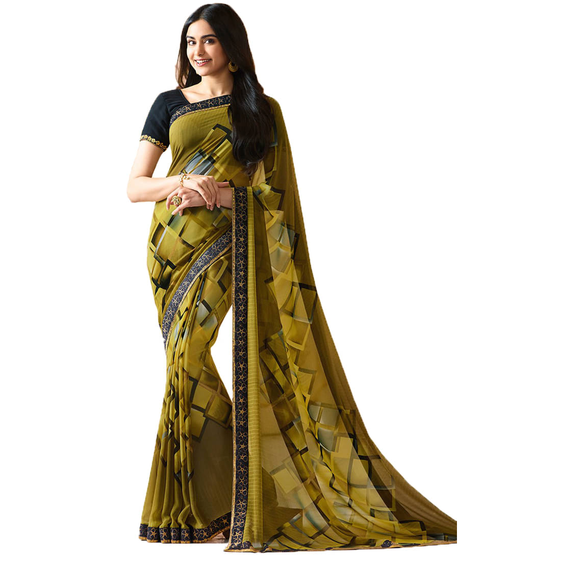     			KSNDV Trendz Georgette Printed Saree With Unstitched Blouse Piece ( Mint Green )
