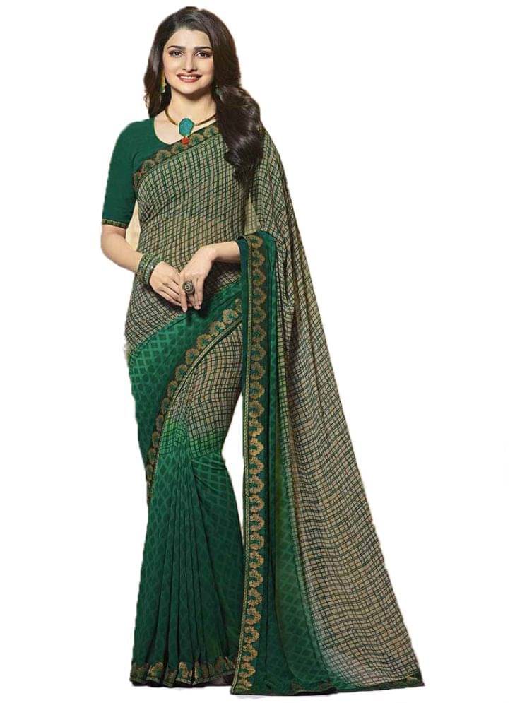 KSNDV Trendz Georgette Printed Saree With Unstitched Blouse Piece ( Green ) KSNDV Trendz Georgette Printed Saree With Unstitched Blouse Piece ( Green )