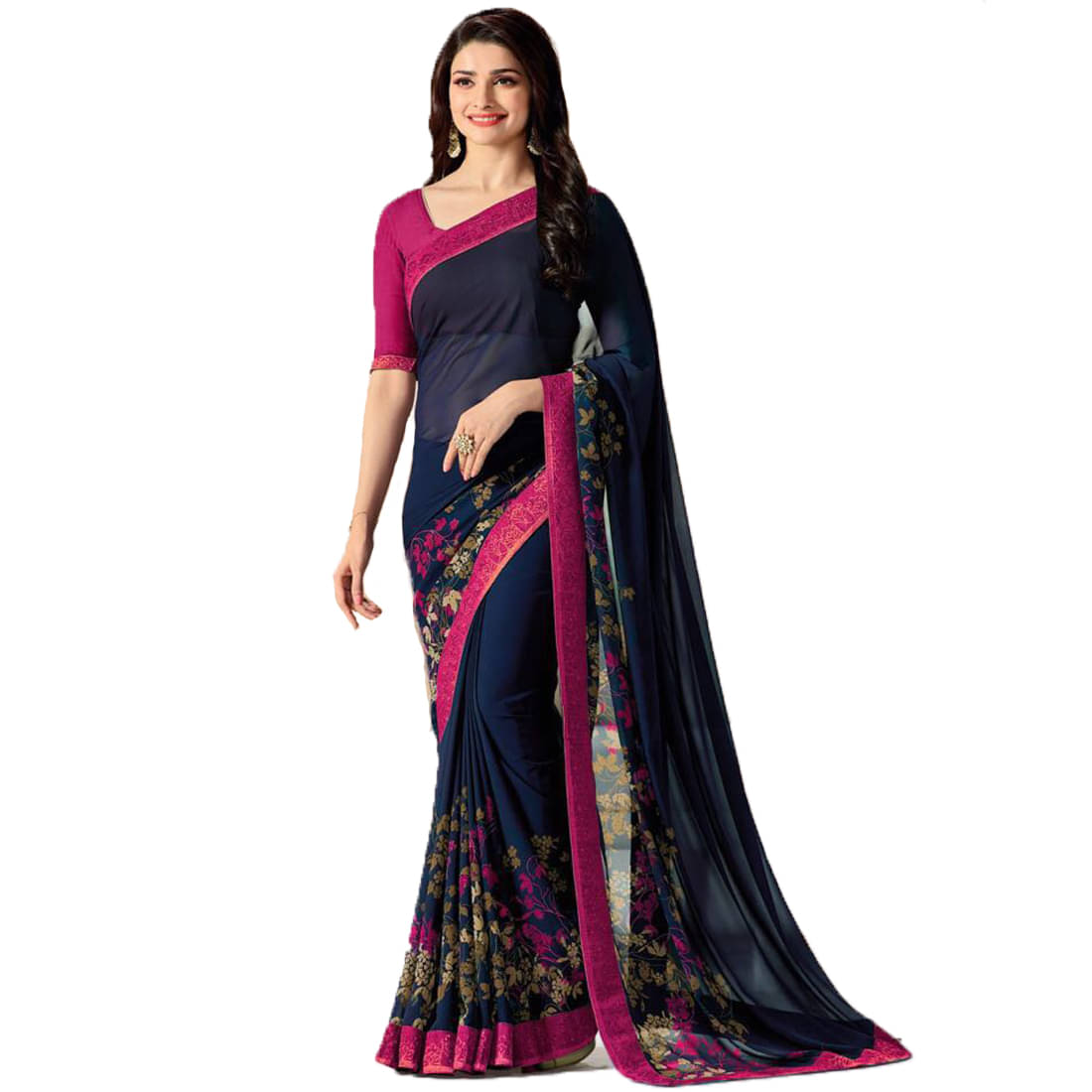     			KSNDV Trendz Georgette Printed Saree With Unstitched Blouse Piece ( Pink )