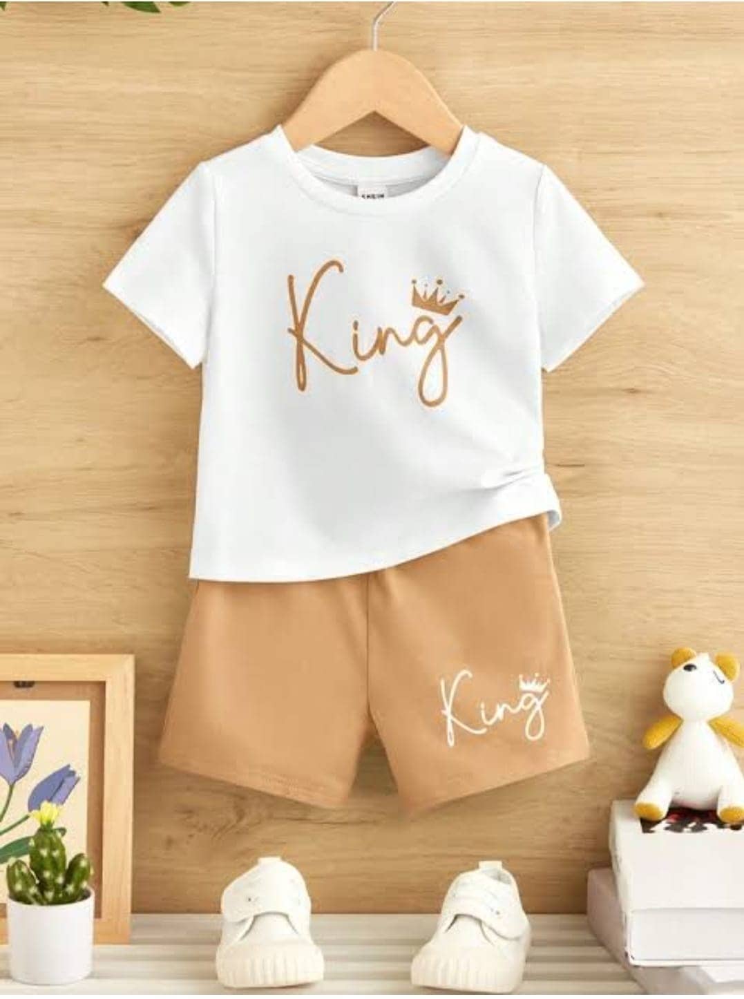 MUSNAH GARMENTS Pack of 1 Boys Cotton T-Shirt & Shorts Set ( White )