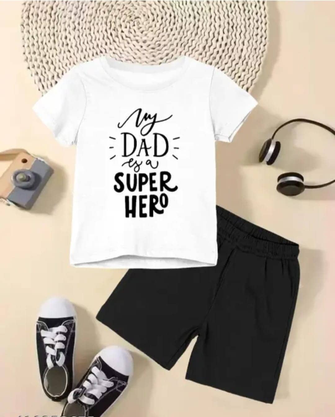 MUSNAH GARMENTS Pack of 1 Unisex for Baby Cotton T-Shirt & Shorts ( White )