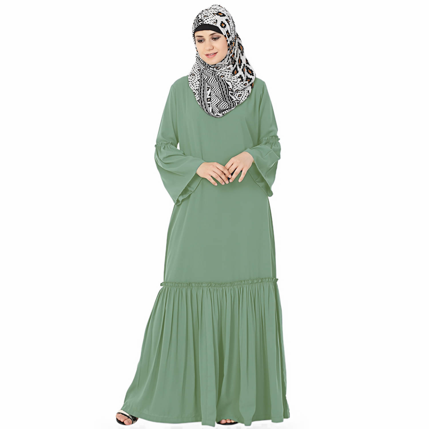 Momin Libas Green Polyester Stitched Burqas without Hijab - Single Momin Libas Green Polyester Stitched Burqas without Hijab - Single