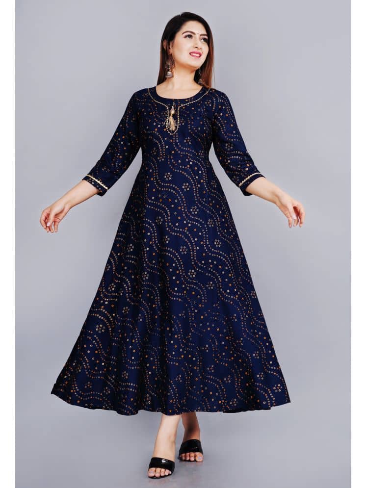 NUPITAL Rayon Printed Anarkali Women's Kurti - Blue ( Pack of 1 ) - Kurtis, Tunics | Buy online on ZillyBuy