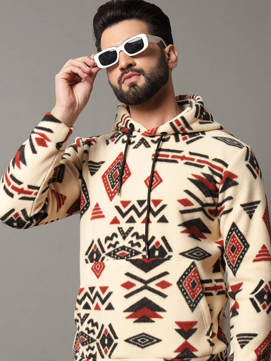 OGEN Polyester Hooded Men's Sweatshirt - Beige ( Pack of 1 )