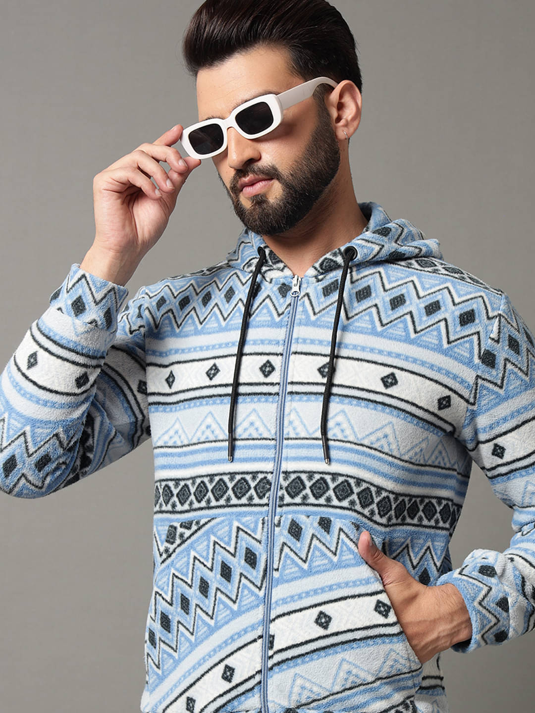     			OGEN Polyester Hooded Men's Sweatshirt - Light Blue ( Pack of 1 )