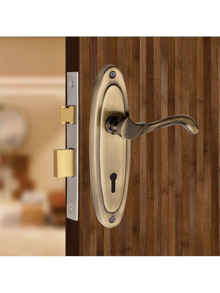 Onmax 7 inches Mortise Iron Handle Set with Lock Body | Antique Finish | 3 Keys | 6 Lever 65 mm Double Turn Lock set for Door, Home, Office (HML6+S709MAB)