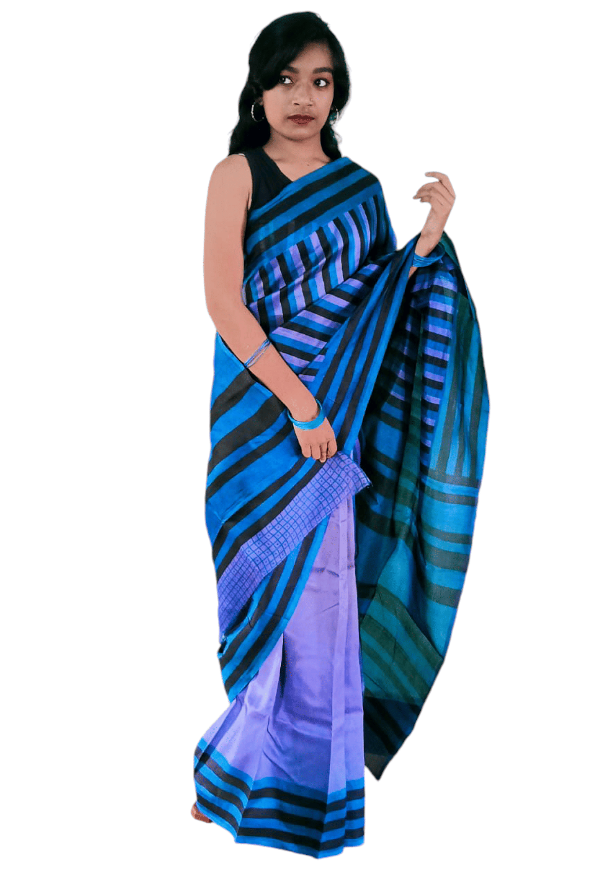     			PREOSY Silk Striped Saree Without Blouse Piece ( Purple )