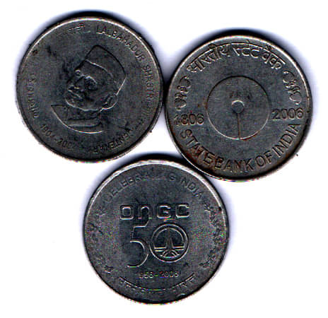     			RAJACOINS- 5 /  FIVE  RS / RUPEE /RUPEES  VERY RARE STEEL USED SUPER SALE NO502   (3  PCS)  COMMEMORATIVE COLLECTIBLE- USED GOOD GONDITION