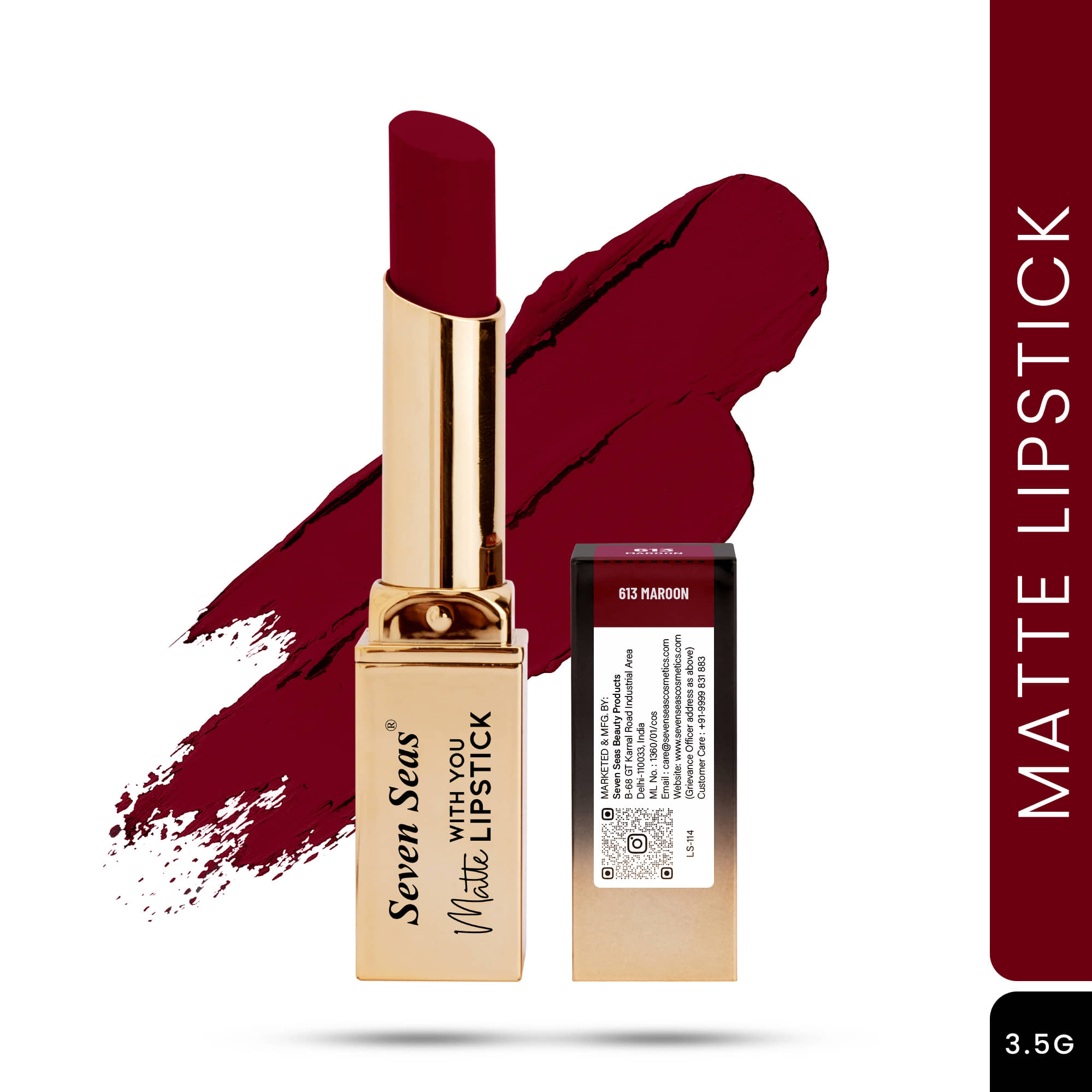 Seven Seas Long Lasting , Matte Finish , Longwear , Matte With You Lipstick (Maroon 3.5g)