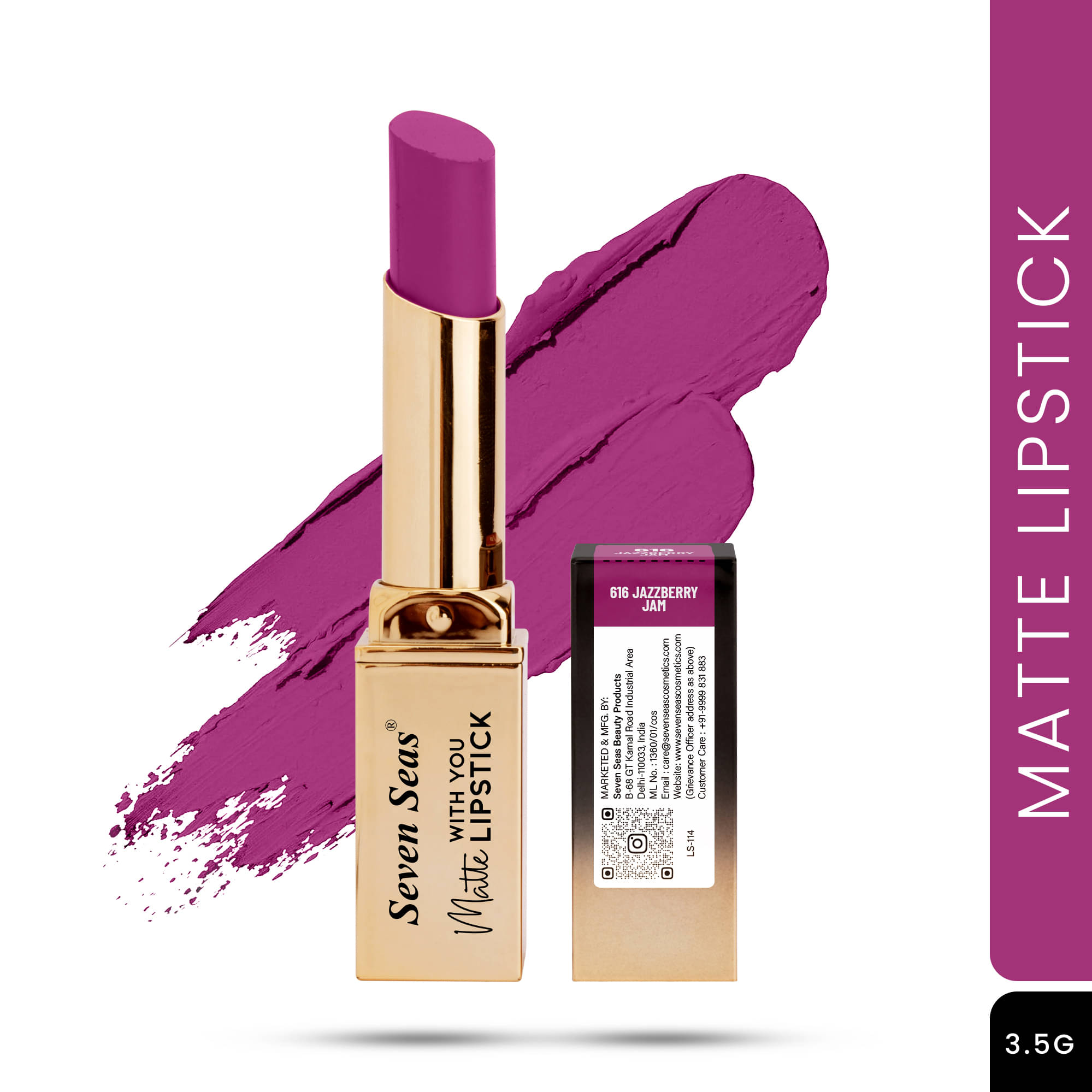 Seven Seas Long Lasting , Matte Finish , Longwear , Matte With You Lipstick (jazzberry Jam 3.5g) Seven Seas Long Lasting , Matte Finish , Longwear , Matte With You Lipstick (jazzberry Jam 3.5g)
