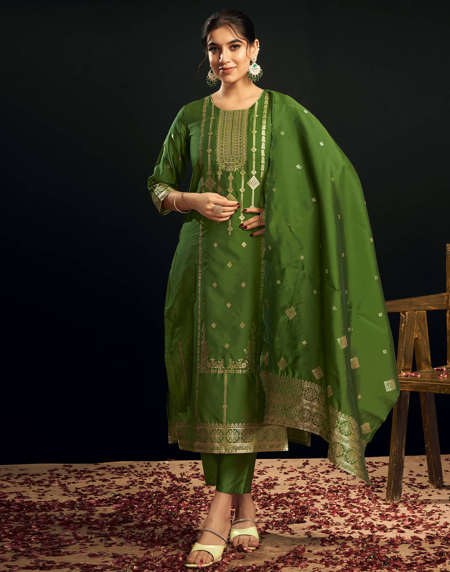 Skylee Silk Blend Embellished Kurti With Pants Women's Stitched Salwar Suit - Green ( Pack of 1 ) Skylee Silk Blend Embellished Kurti With Pants Women's Stitched Salwar Suit - Green ( Pack of 1 )