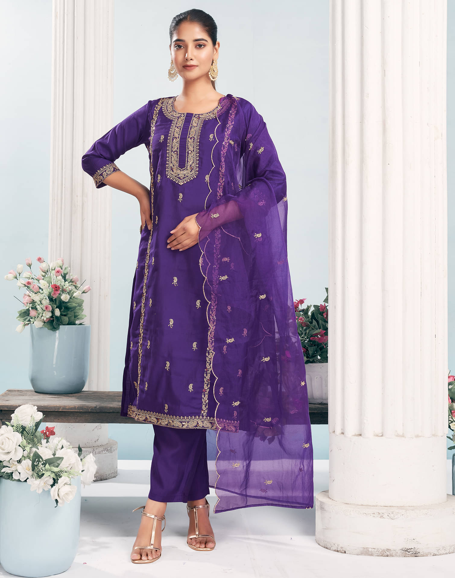 Skylee Silk Blend Embellished Kurti With Pants Women's Stitched Salwar Suit - Purple ( Pack of 1 ) Skylee Silk Blend Embellished Kurti With Pants Women's Stitched Salwar Suit - Purple ( Pack of 1 )
