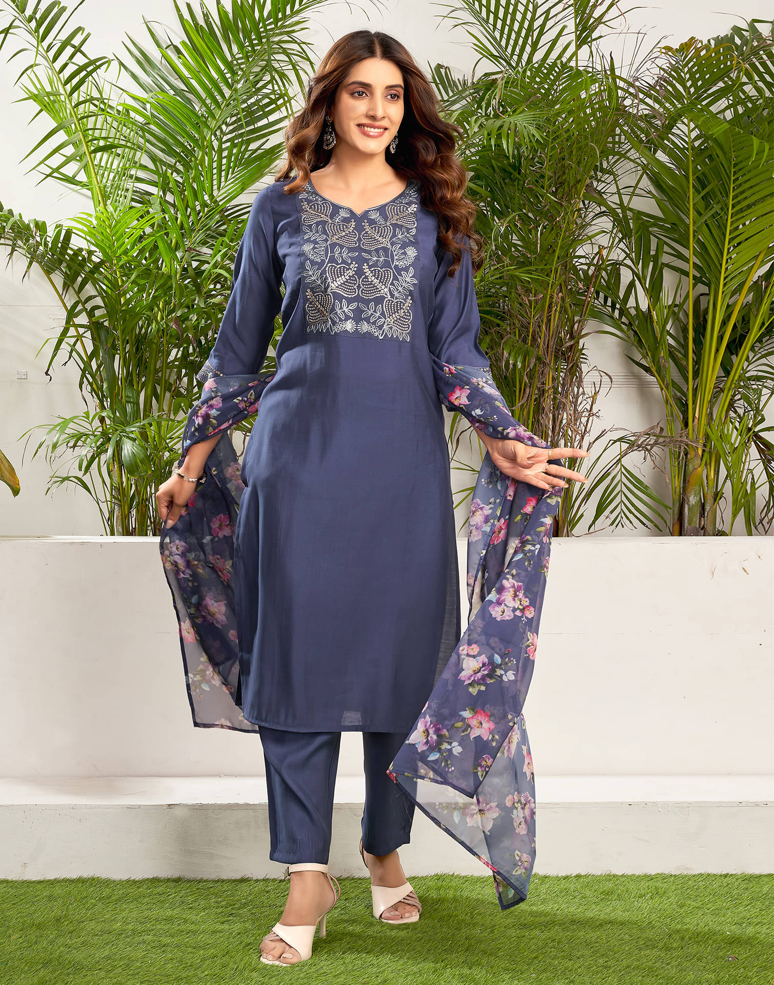 Skylee Silk Blend Embellished Kurti With Pants Women's Stitched Salwar Suit - Violet ( Pack of 1 ) Skylee Silk Blend Embellished Kurti With Pants Women's Stitched Salwar Suit - Violet ( Pack of 1 )