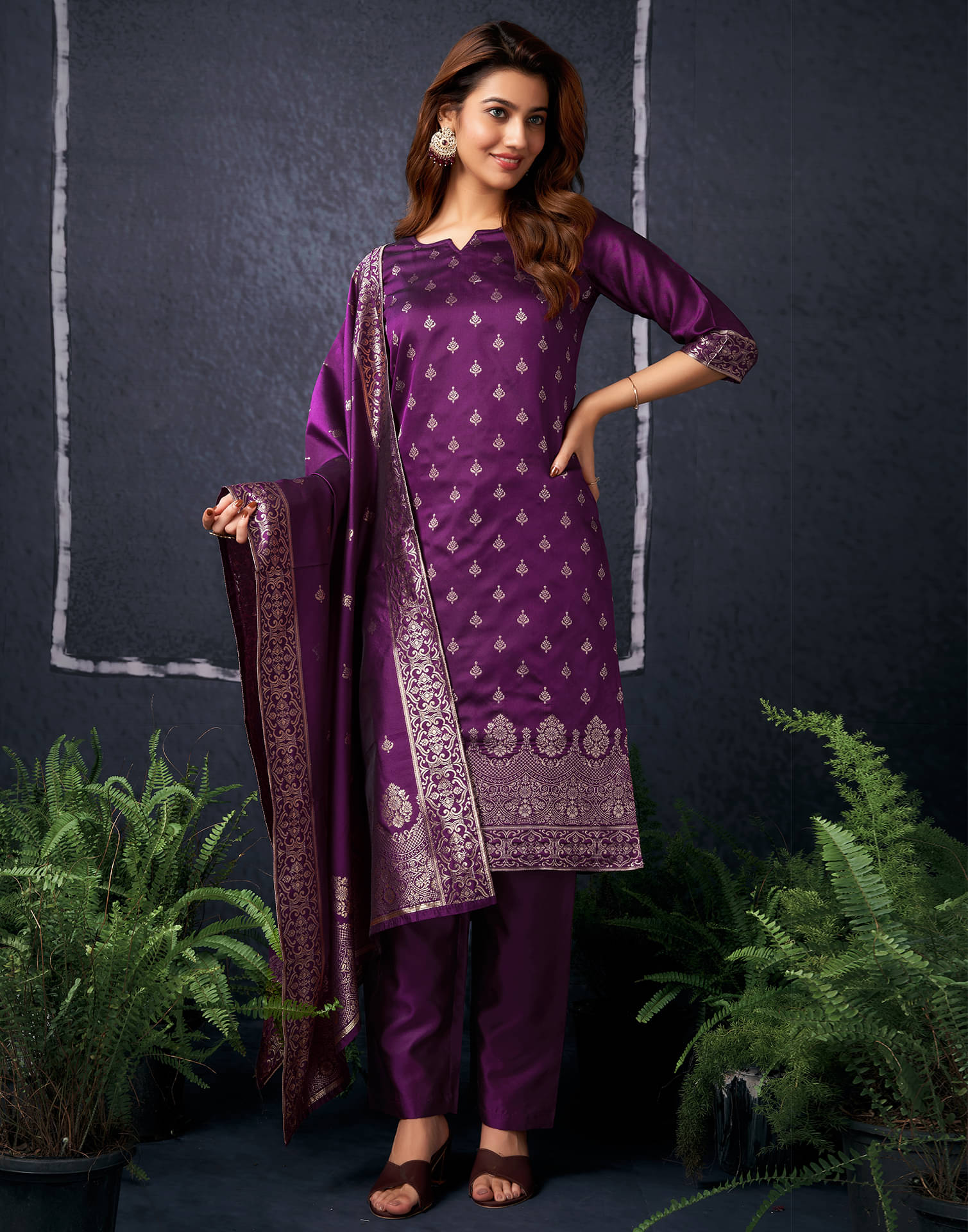     			Skylee Silk Blend Embellished Kurti With Pants Women's Stitched Salwar Suit - Purple ( Pack of 1 )