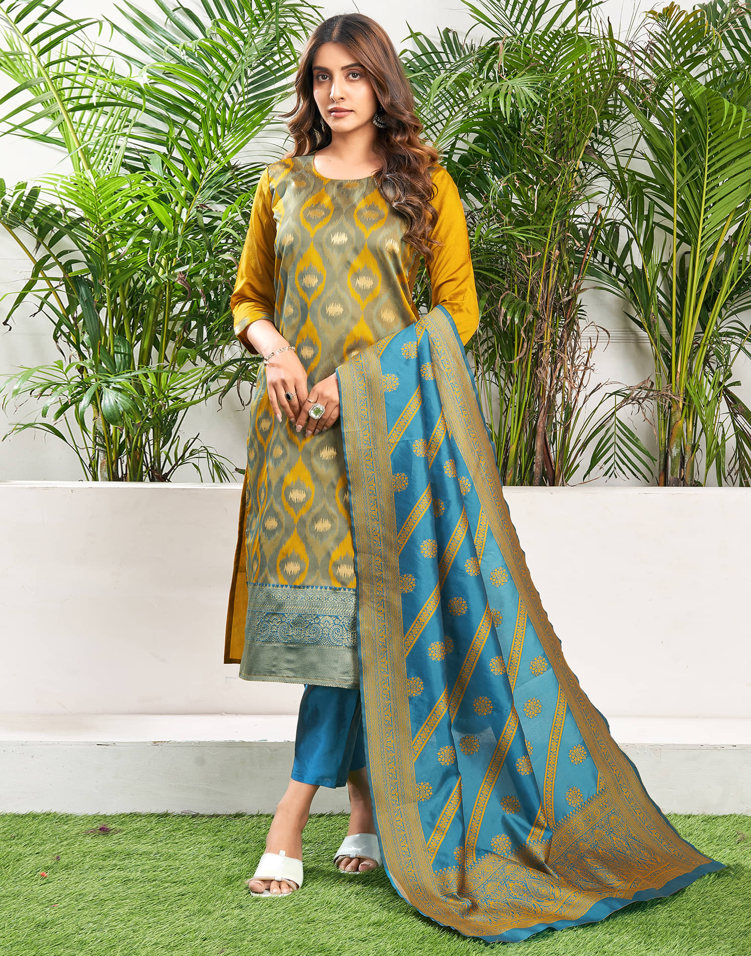 Skylee Silk Blend Printed Kurti With Pants Women's Stitched Salwar Suit - Yellow ( Pack of 1 ) Skylee Silk Blend Printed Kurti With Pants Women's Stitched Salwar Suit - Yellow ( Pack of 1 )