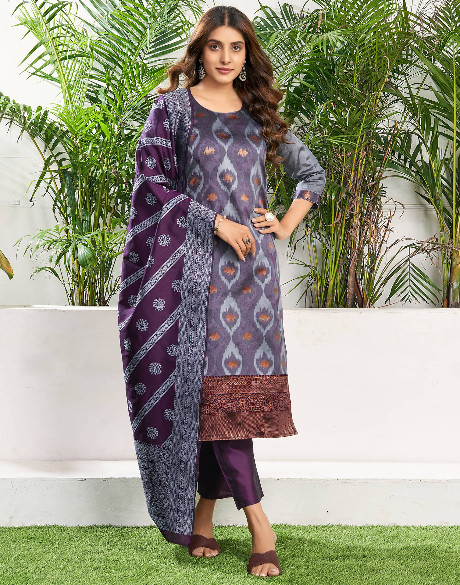 Skylee Silk Blend Printed Kurti With Pants Women's Stitched Salwar Suit - Purple ( Pack of 1 ) Skylee Silk Blend Printed Kurti With Pants Women's Stitched Salwar Suit - Purple ( Pack of 1 )