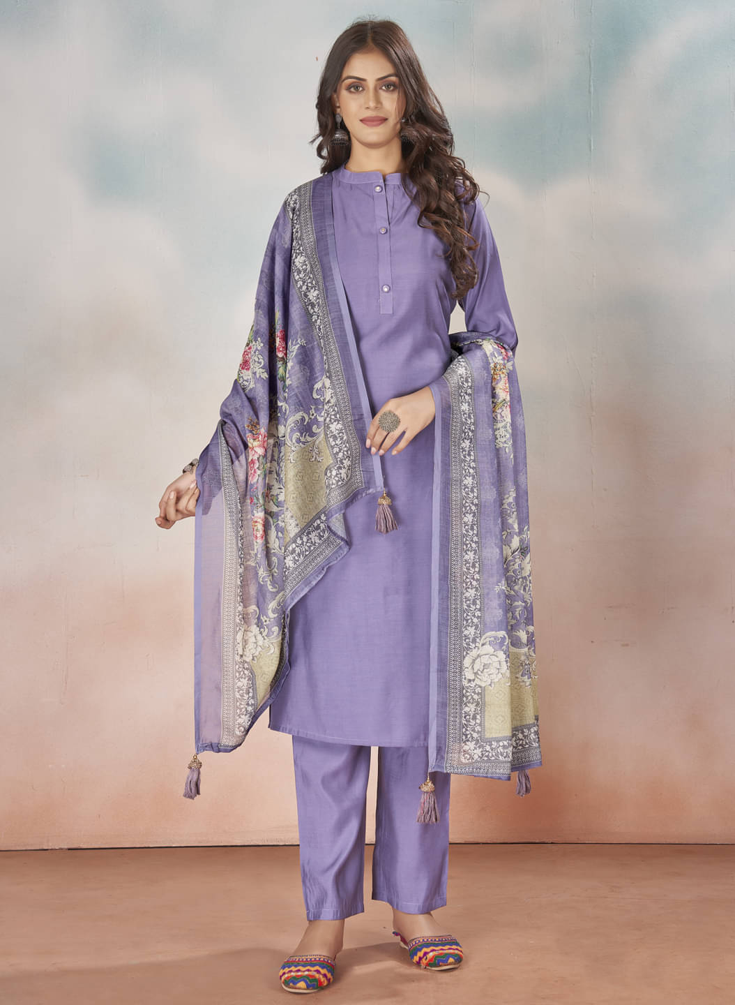     			Style Samsara Silk Solid Kurti With Pants Women's Stitched Salwar Suit - Lavender ( Pack of 1 )