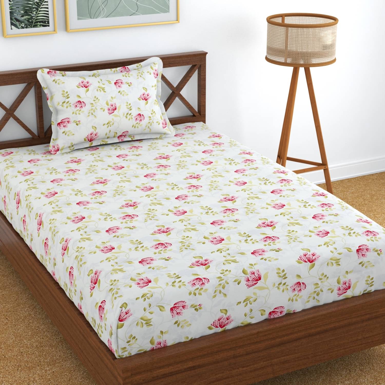     			UrbanArts Glace Cotton 1 Single Bedsheet with 1 Pillow Cover ( Pink )