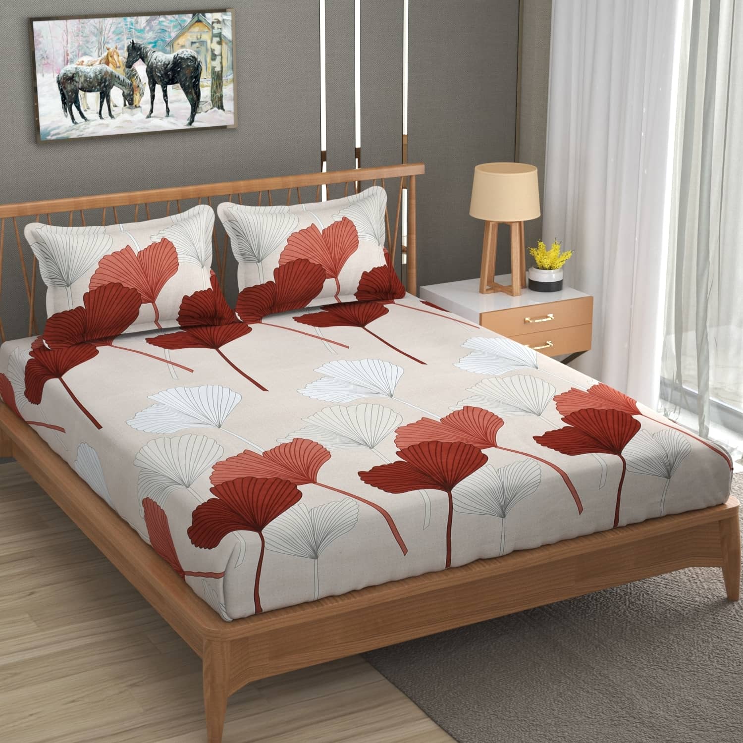 UrbanArts Microfiber 1 Double Bedsheet with 2 Pillow Covers ( Peach )