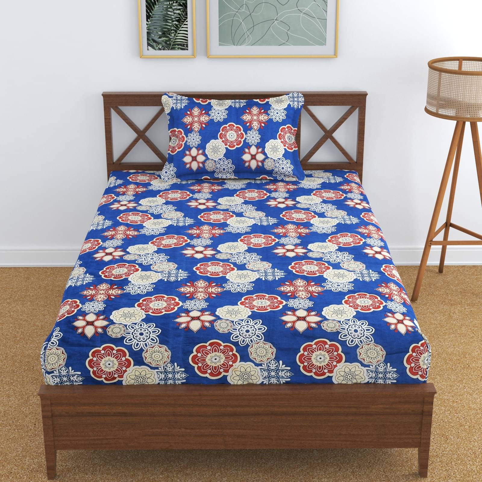     			UrbanArts Microfiber 1 Single Bedsheet with 1 Pillow Cover ( Blue )