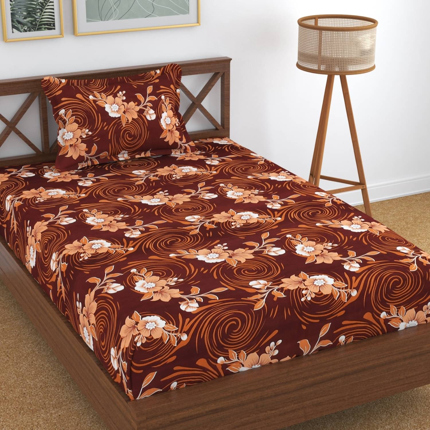     			UrbanArts Microfiber 1 Single Bedsheet with 1 Pillow Cover ( Brown )