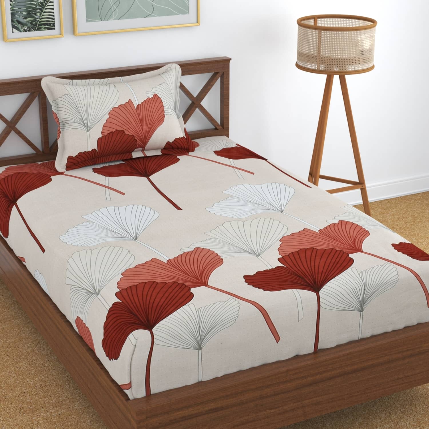 UrbanArts Microfiber 1 Single Bedsheet with 1 Pillow Cover ( Peach )