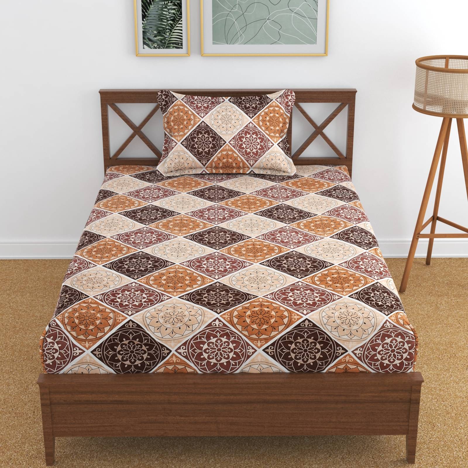     			UrbanArts Microfiber 1 Single Bedsheet with 1 Pillow Cover ( Brown )