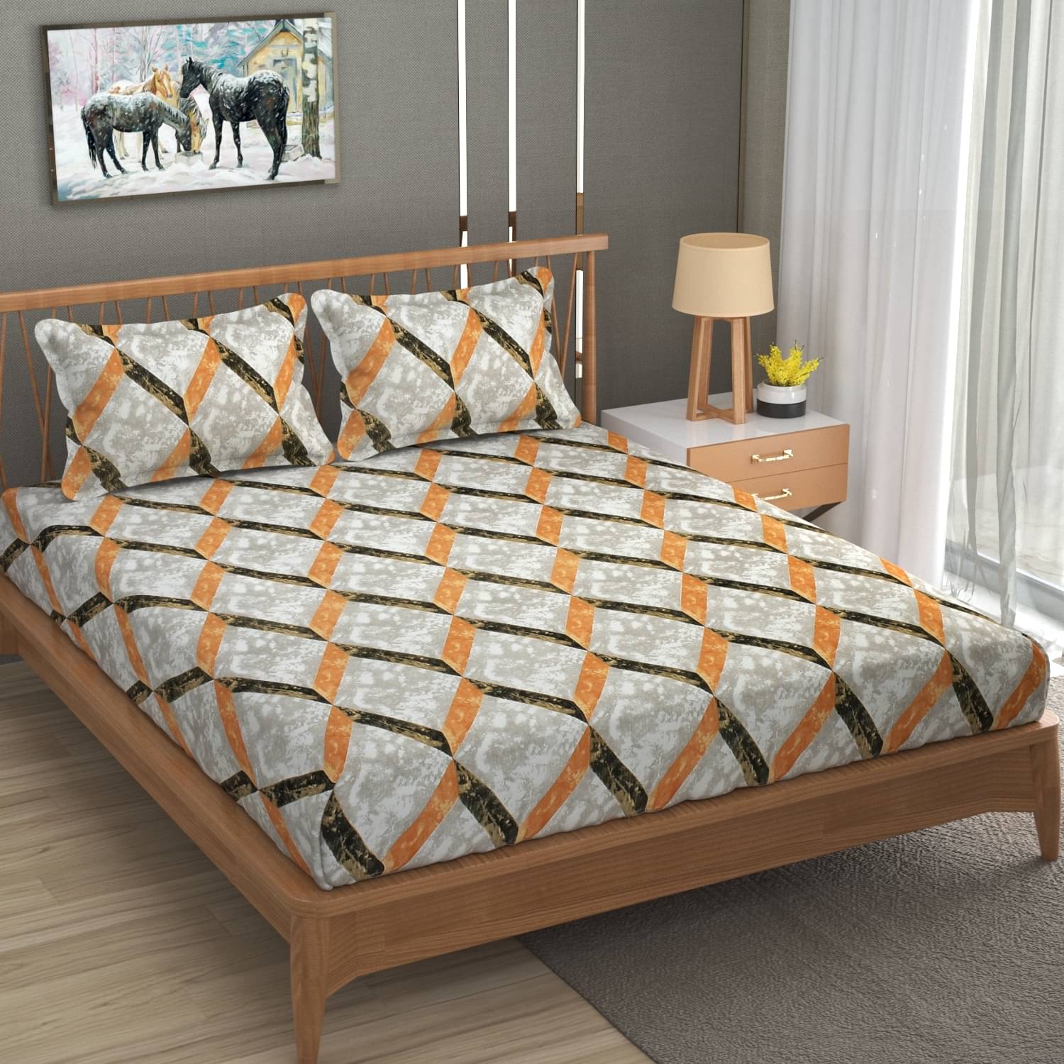     			UrbanArts Microfiber 1 Double Bedsheet with 2 Pillow Covers ( Orange )