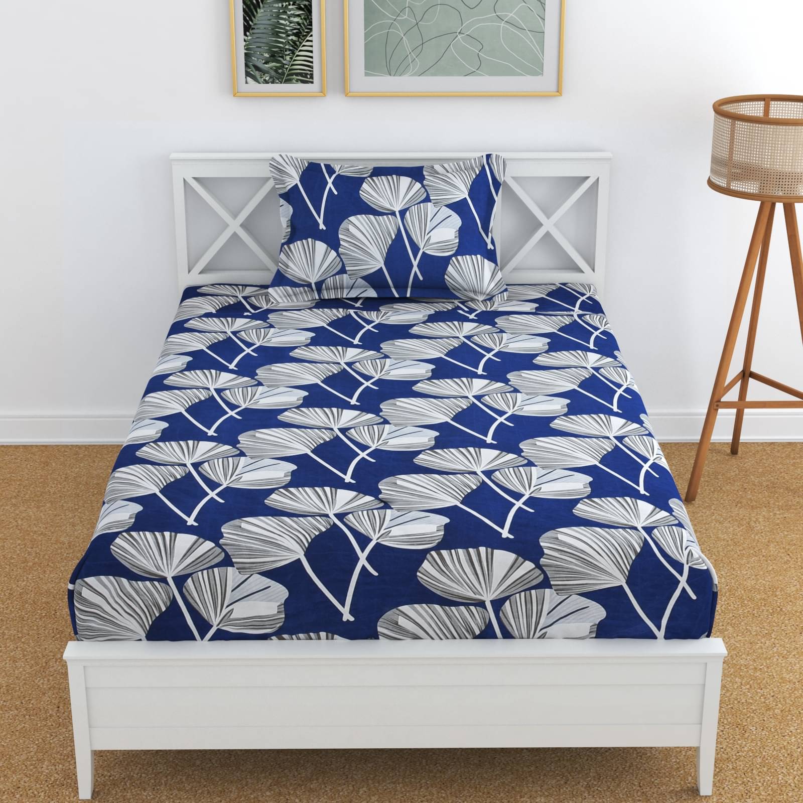     			UrbanArts Microfiber 1 Single Bedsheet with 1 Pillow Cover ( Navy Blue )