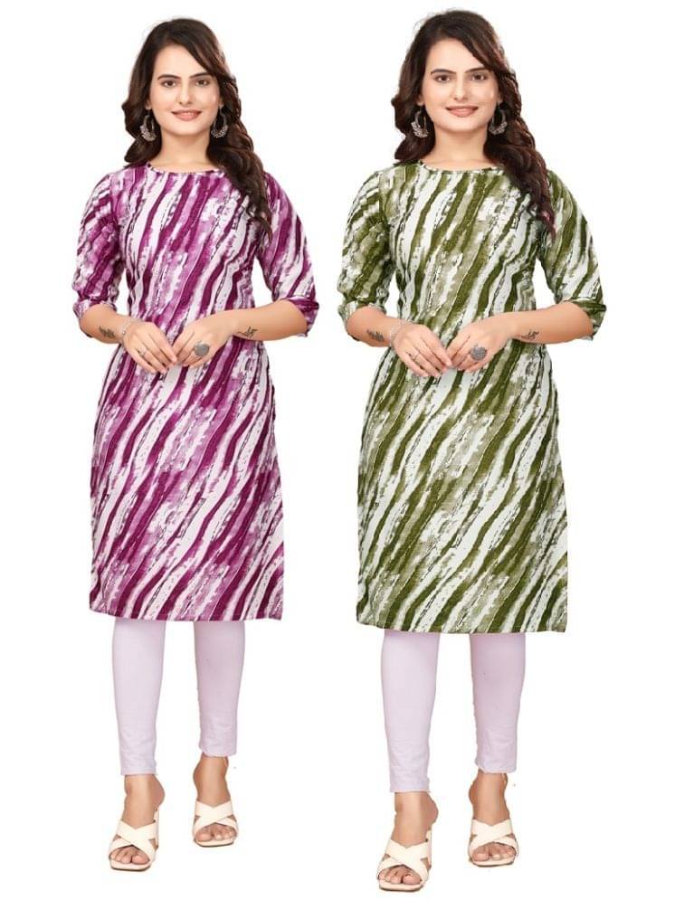 VACHHARAJ GROUP Crepe Dyed Straight Women's Kurti - Purple,Green ( Pack of 2 ) VACHHARAJ GROUP Crepe Dyed Straight Women's Kurti - Purple,Green ( Pack of 2 )