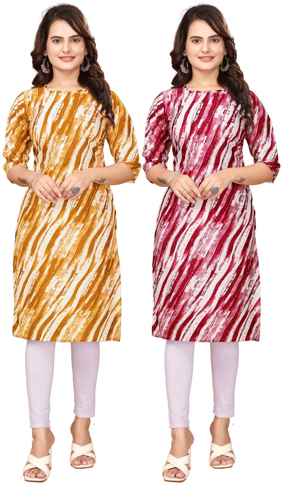 VACHHARAJ GROUP Crepe Printed Straight Women's Kurti - Yellow,Red ( Pack of 2 ) VACHHARAJ GROUP Crepe Printed Straight Women's Kurti - Yellow,Red ( Pack of 2 )