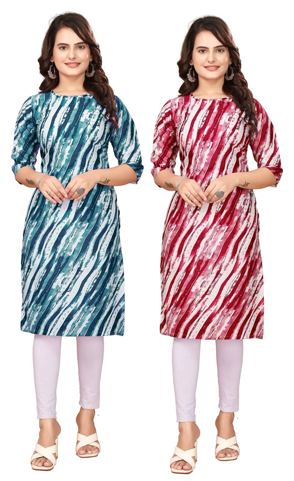 VACHHARAJ GROUP Crepe Printed Straight Women's Kurti - Navy Blue,Red ( Pack of 2 )     			VACHHARAJ GROUP Crepe Printed Straight Women's Kurti - Navy Blue,Red ( Pack of 2 )