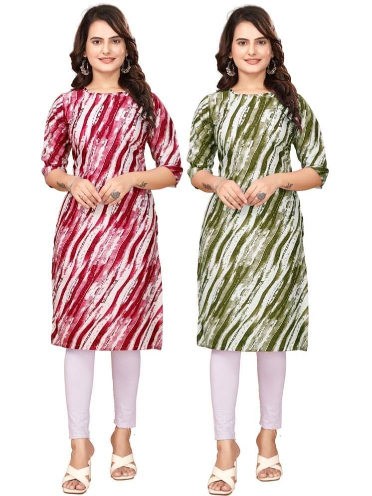 VACHHARAJ GROUP Crepe Printed Straight Women's Kurti - Red,Green ( Pack of 2 ) VACHHARAJ GROUP Crepe Printed Straight Women's Kurti - Red,Green ( Pack of 2 )