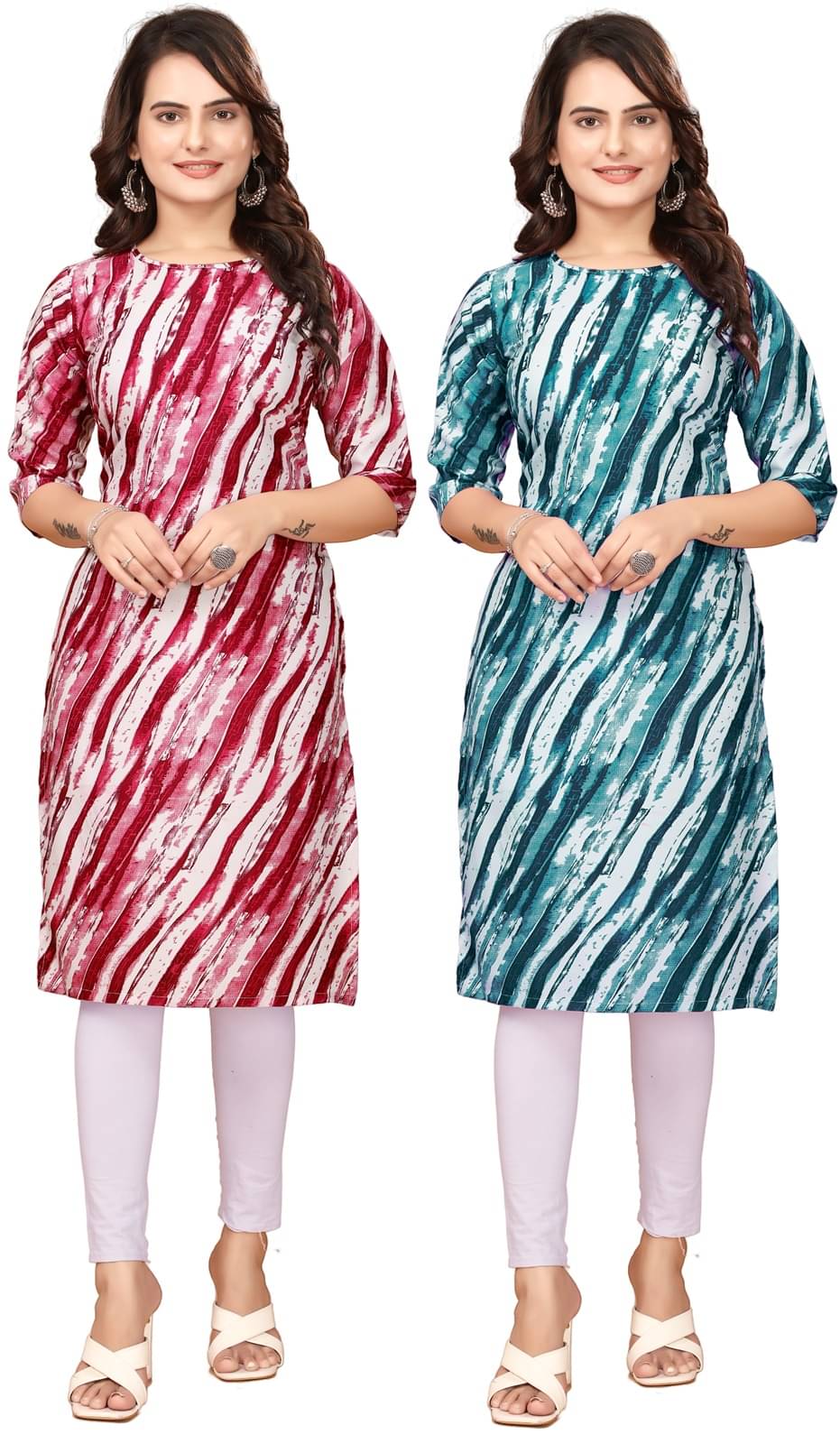 VACHHARAJ GROUP Crepe Printed Straight Women's Kurti - Red,Navy Blue ( Pack of 2 ) VACHHARAJ GROUP Crepe Printed Straight Women's Kurti - Red,Navy Blue ( Pack of 2 )