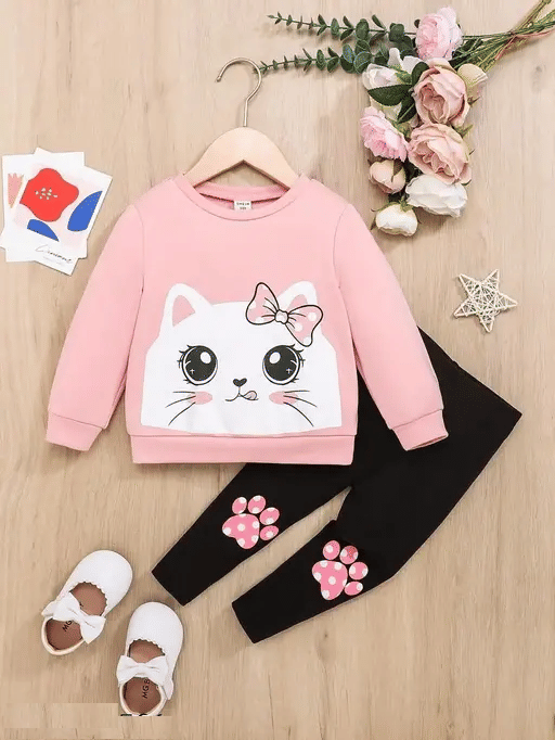 VELION Pack of 1 Baby Girls Cotton Blend Sweatshirts & Trouser ( Pink )