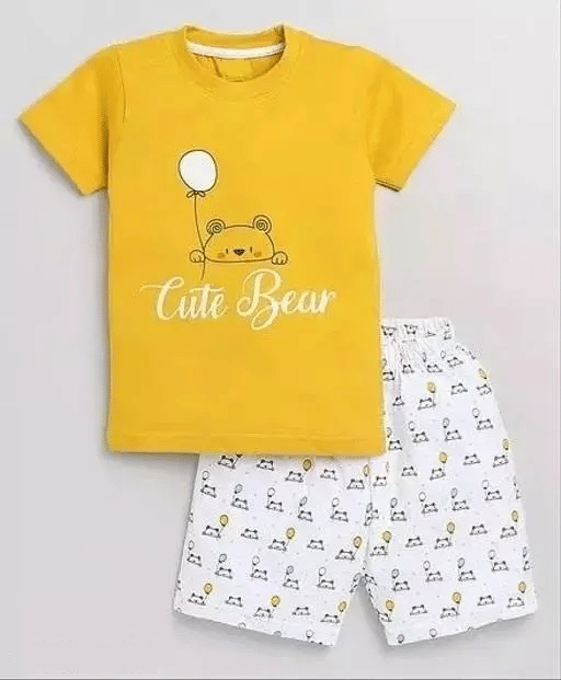 VELION Pack of 1 Boys Cotton Blend T-Shirt & Shorts Set ( Yellow )