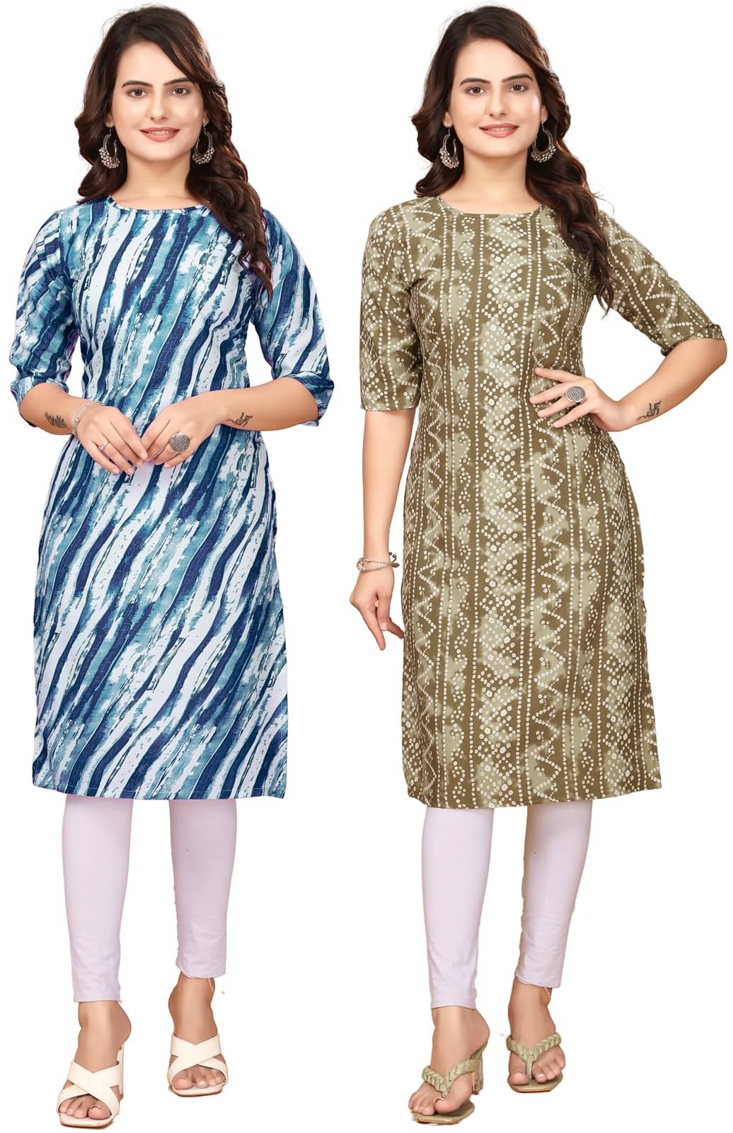 VJ CORPORATE Crepe Printed Straight Women's Kurti - Blue,Multicolor ( Pack of 2 )     			VJ CORPORATE Crepe Printed Straight Women's Kurti - Blue,Multicolor ( Pack of 2 )