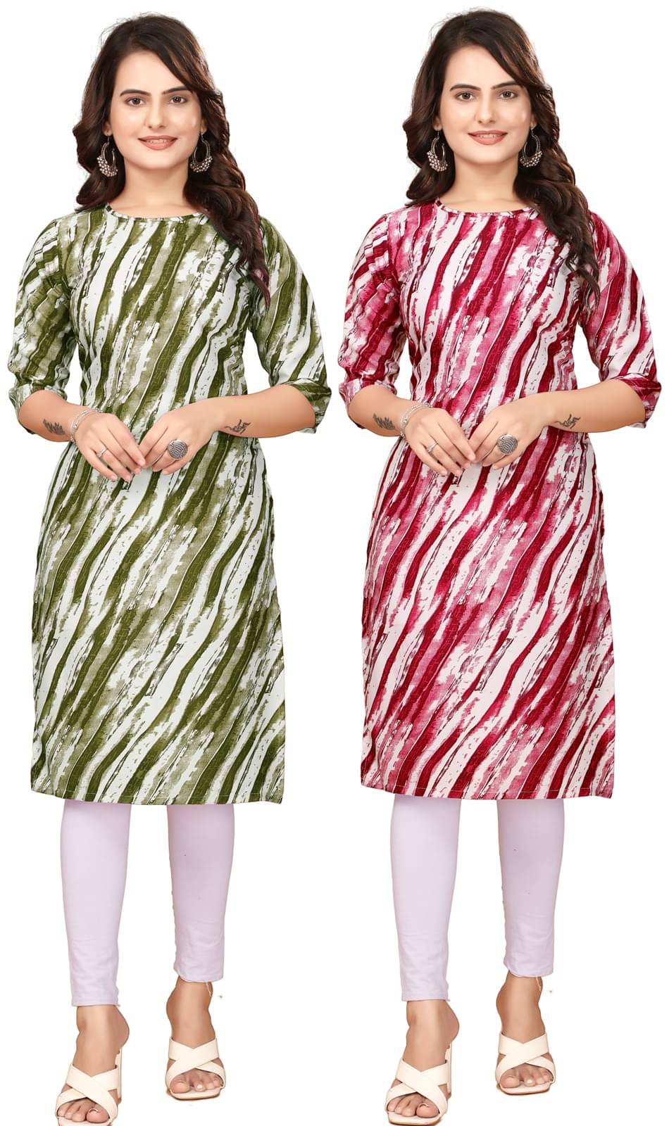     			VJ CORPORATE Crepe Printed Straight Women's Kurti - Green,Red ( Pack of 2 )