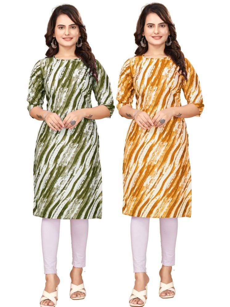 VJ CORPORATE Crepe Printed Straight Women's Kurti - Green,Yellow ( Pack of 2 ) VJ CORPORATE Crepe Printed Straight Women's Kurti - Green,Yellow ( Pack of 2 )