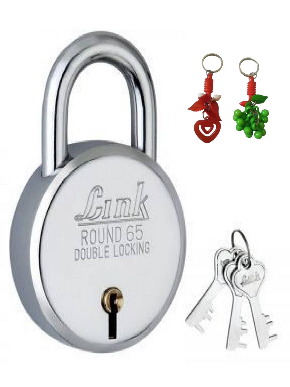multi type plastic key chain with lock Link Lock Steel Round 65mm Double Locking with 3 Keys, Keys are not Interchangeable Security Ensured Padlock Pack of 1 multi type plastic key chain with lock Link Lock Steel Round 65mm Double Locking with 3 Keys, Keys are not Interchangeable Security Ensured Padlock Pack of 1