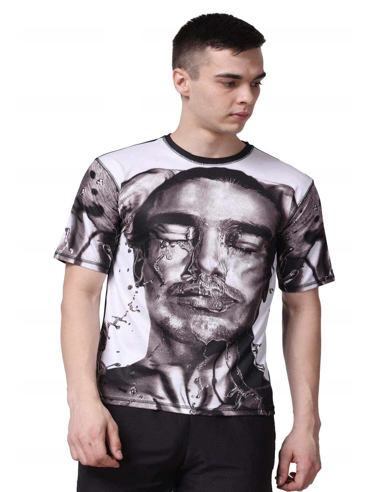     			yellow tree Polyester Regular Fit Printed Half Sleeves Men's Round T-Shirt - Black ( Pack of 1 )