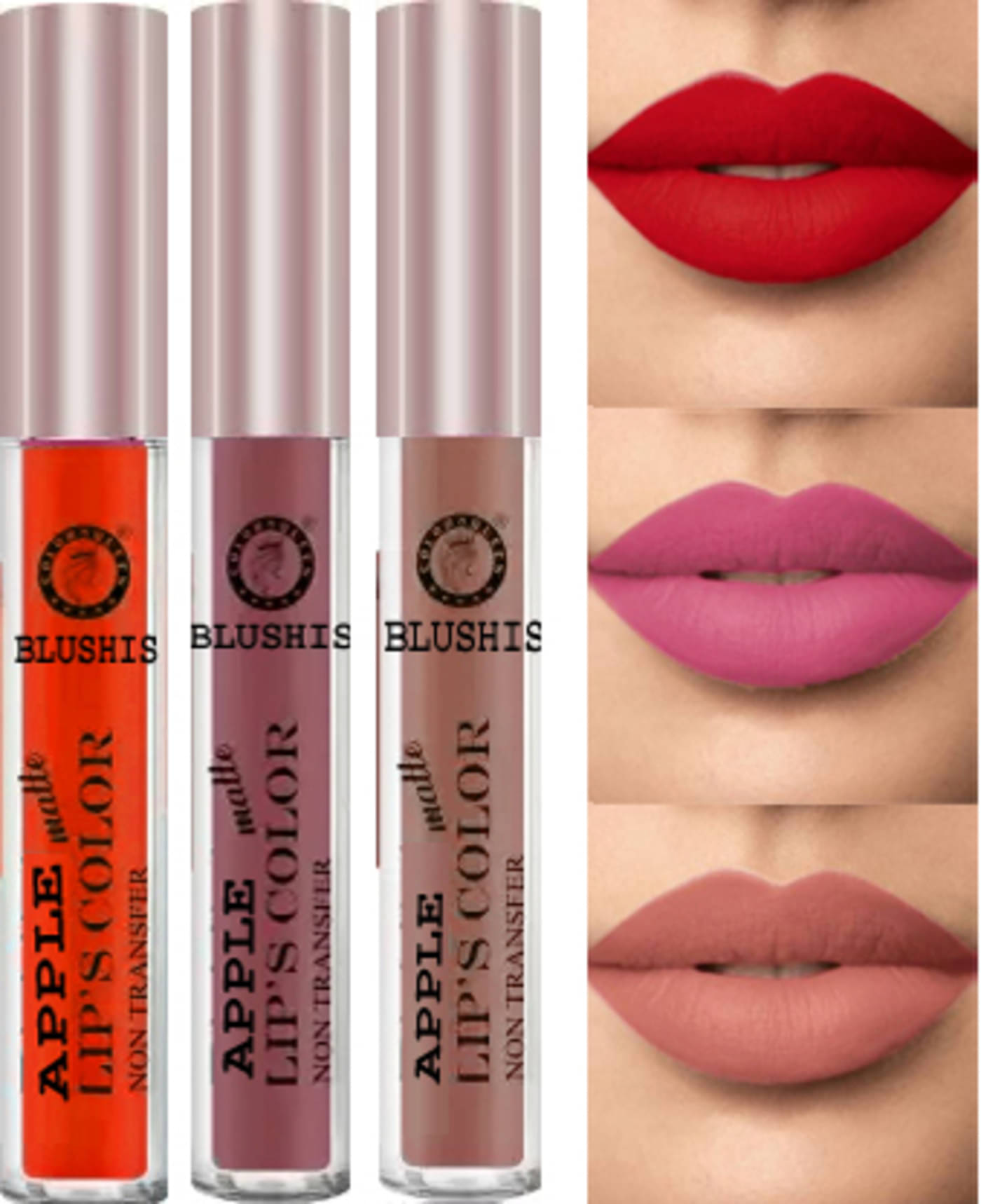     			BLUSHIS Long Wear Multi Color Liquid Matte Lipstick (Pack of 3)