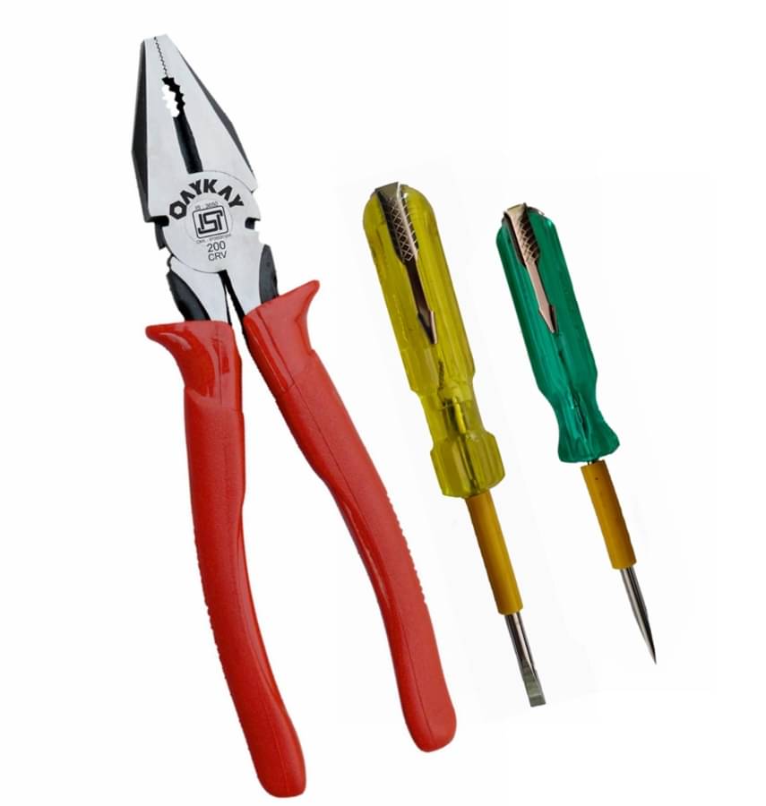     			Combination Piler 8 inch and two screw driver tester with neon bulb (yellow,green)  Oaykay Tools best hand tool