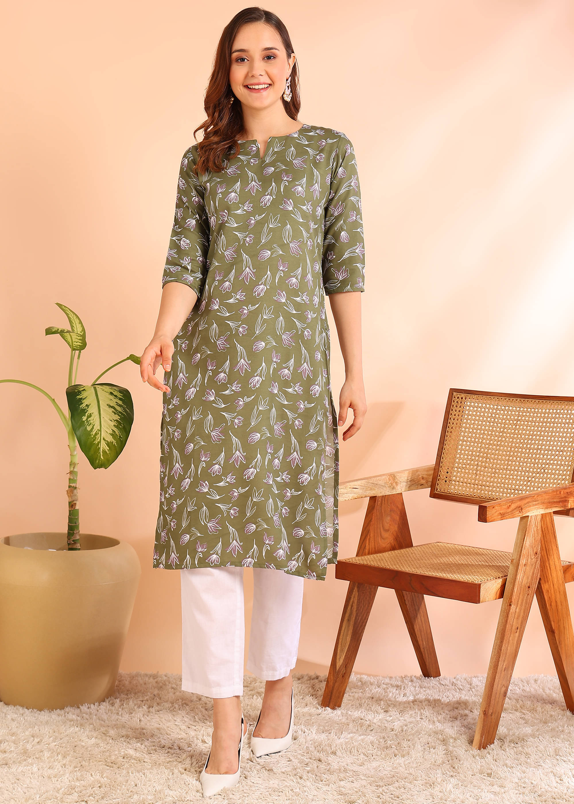 DSK STUDIO Pack of 1 Viscose Printed Straight Women's Kurti - ( Green ) DSK STUDIO Pack of 1 Viscose Printed Straight Women's Kurti - ( Green )