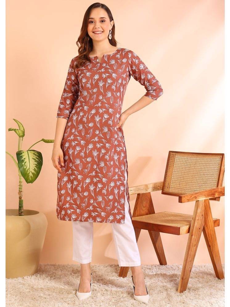 DSK STUDIO Pack of 1 Viscose Printed Straight Women's Kurti - ( Brown ) DSK STUDIO Pack of 1 Viscose Printed Straight Women's Kurti - ( Brown )