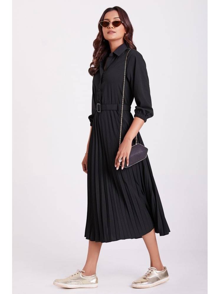     			Femvy Women Polyester Solid Fit & Flare Dress ( Black )