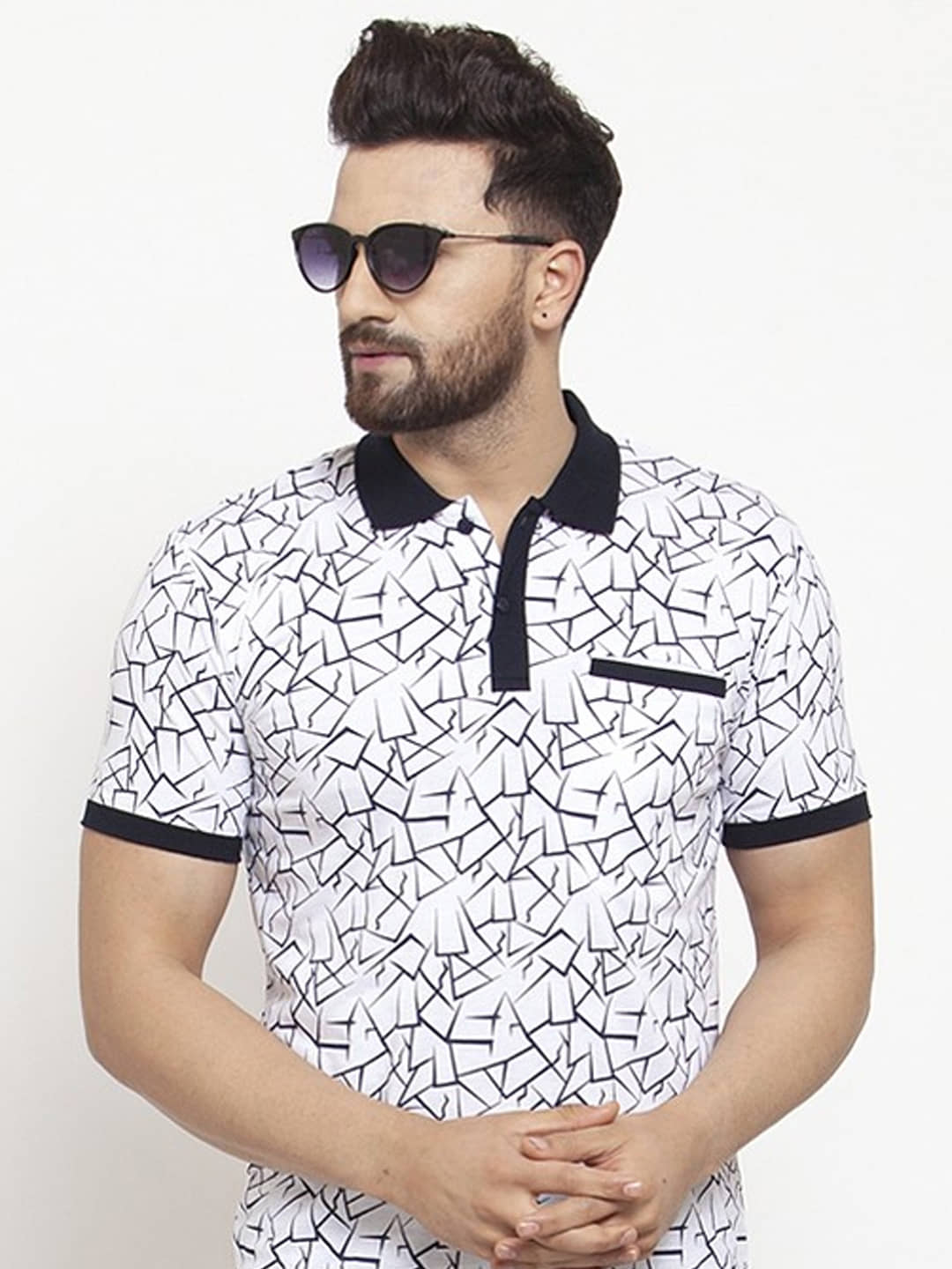 GET GOLF Pack of 1 Cotton Blend Regular Fit Printed Half Sleeves Men's Polo T Shirt ( White )